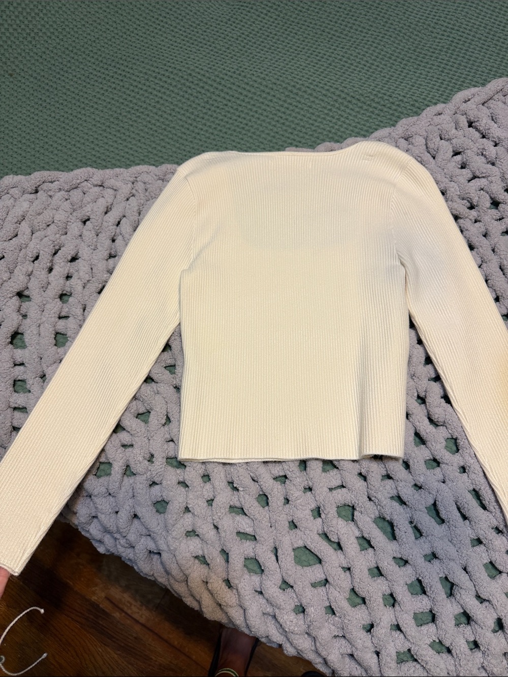 Cream Ribbed Square Neck Long Sleeve Top - Picture 3 of 4